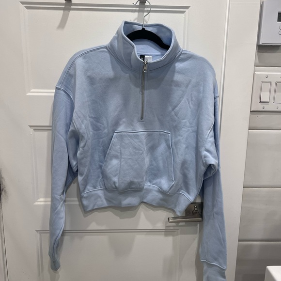 H&M Tops - cropped baby blue 1/4 zip sweater
